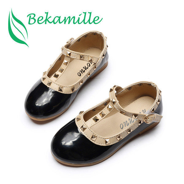 Bekamille Children Princess Flat sneakers Autumn Girls baby Rivets Single Shoes Kids Leather Shoes Girls dance size 21-36