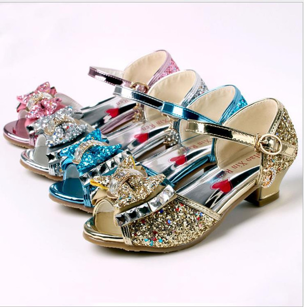 2018 new Korean version of the summer children's high heel sandals girls princess girls sports fashion crystal shoes