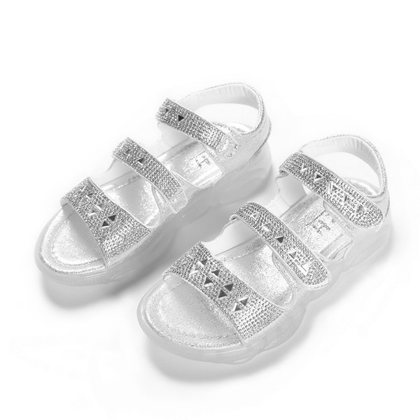 AOGT 2019 New Summer Girls Shoes Pu Leather Diamond Princess Sandals Fashion Transparent Non-slip Kids Beach Sandals Shoes