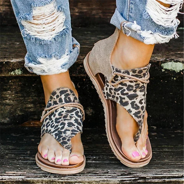 Women Sandals Leopard snakeskin Print Summer Shoes Women Plus Size Flat With Shoes Women Sandals Summer Shoes LJJA3837