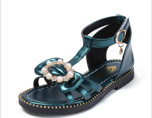 Hot Girls Sandals Beautiful bow New Summer Fashion Child Princess Flat Soft Pearl Child Student sandals size25-36