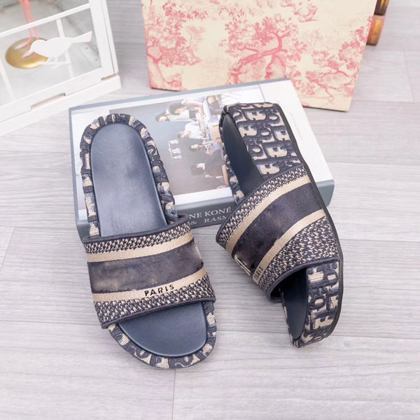 New Women Sandals stripes Sandals Denim Flat Slipprs Shoes Ladies Summer outdoor beach causal Flip Flops Genuine Leather Sole shioes011 06