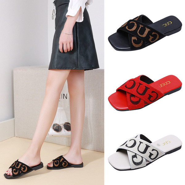 2019 Trendy Women Sandals Slides Luxury Designer Shoes Slippers Crossbelt Flat Slippery Sandals Slipper Outdoor Fashion Slippers B81502