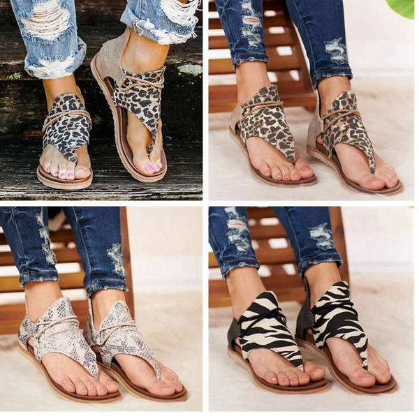 Women Sandals Leopard snakeskin Print Summer Shoes Women Plus Size Flat With Shoes Women Sandals Summer Shoes LJJA3837