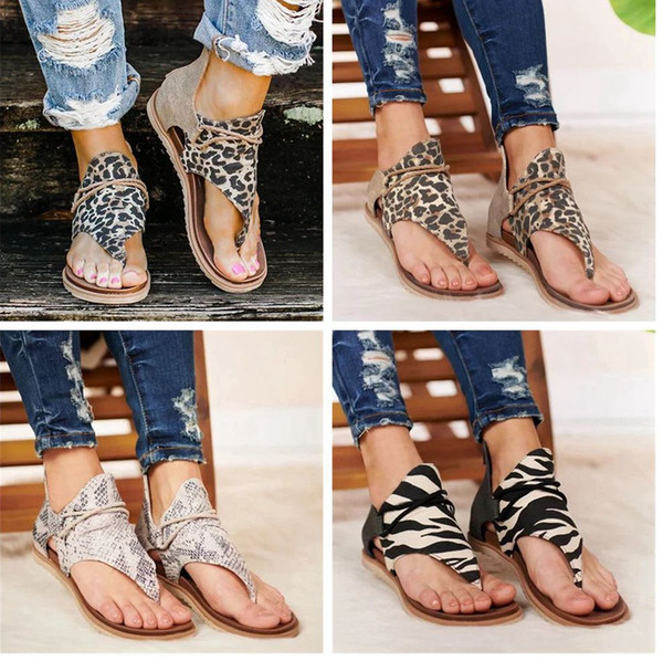 Women Sandals Leopard snakeskin Print Summer Shoes Women Plus Size Flat With Shoes Women Sandals Summer Shoes LJJA3837