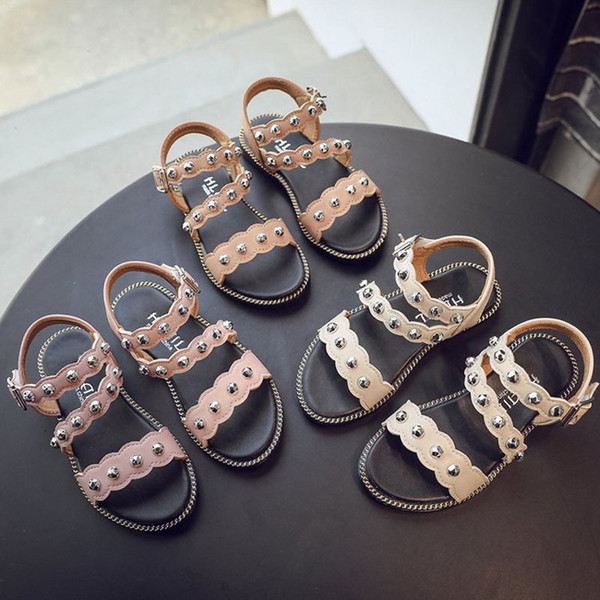 Kids Summer Beach Sandals Buckle Strap Flat Sandals Girls Beaded Decoration Single Shoes Kids Performance Shoe 07