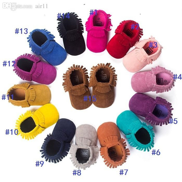 in stock 15 Color Baby moccasins soft sole 100% genuine leather first walker shoes baby newborn Matte texture shoes Tassels maccasions shoes