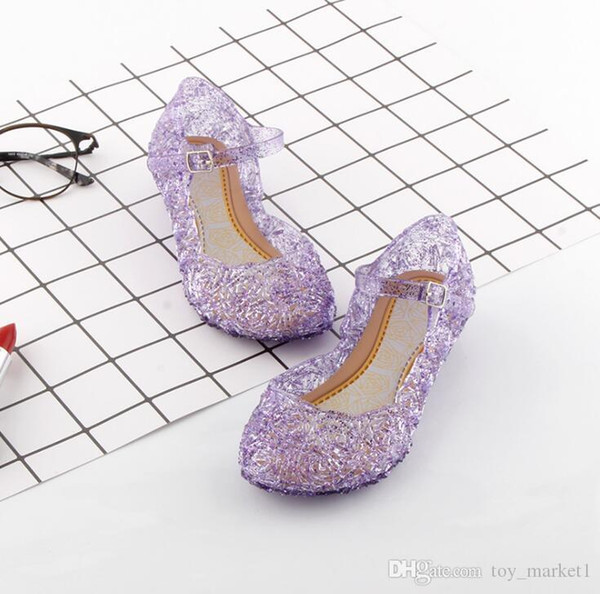 New kids Shoes Girl Princess Shoes Blue Crystal Sandals Girls Cosplay Shoes Blue PVC Hole Snowflake Sandal kids