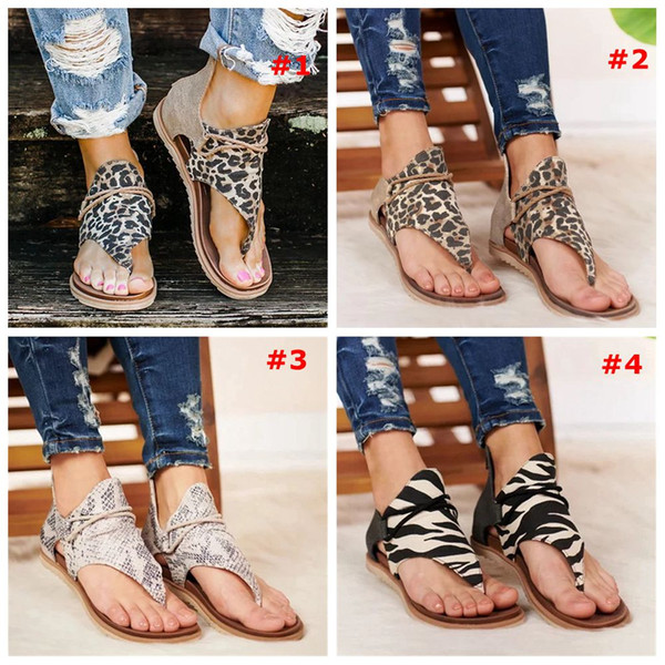 Women Sandals Leopard snakeskin Print Summer Shoes Women Plus Size Flat With Shoes Women Sandals Summer Shoes LJJA3837