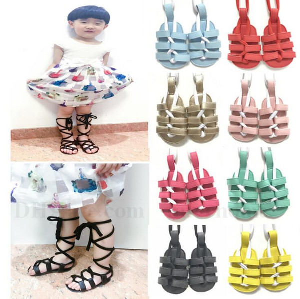 Baby Sandals Shoes Kids Soft Flat Sole Moccasins Newbornn Baby Ankle Strap First Walkers Children PU Leather Roman Sandals Prewalkers H598