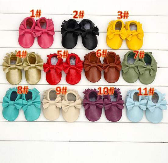 hot Baby moccasins soft sole moccs genuine leather prewalker booties toddlers/infants fringe bow cow leather shoes moccasin