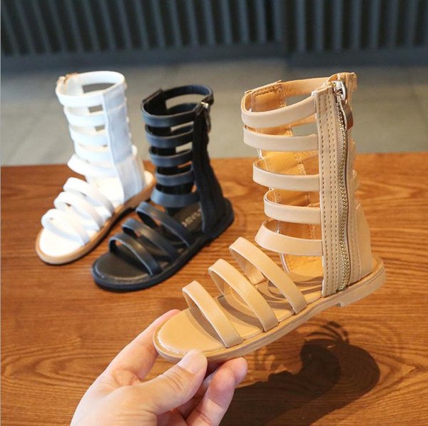 High-top Girls Sandals Kids Gladiator Sandals Toddler Summer Fashion Roman BootsChild Girls High Quality Shoes Black, Brown.White