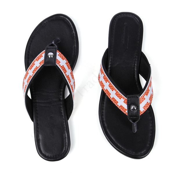 New Brown Softball White Baseball Stitching Slippers Sandal Summer Leisure Sports Shoes Fashion Men Flip-flops Casual Beach Sandals E11307