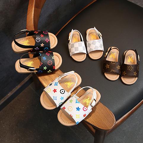 Girls Designer Princess Shoes Sandals 2020 New Boys Baby Non-slip Soft Toddler Shoes Children Beach Plaid Printing Shoes Hot Sale