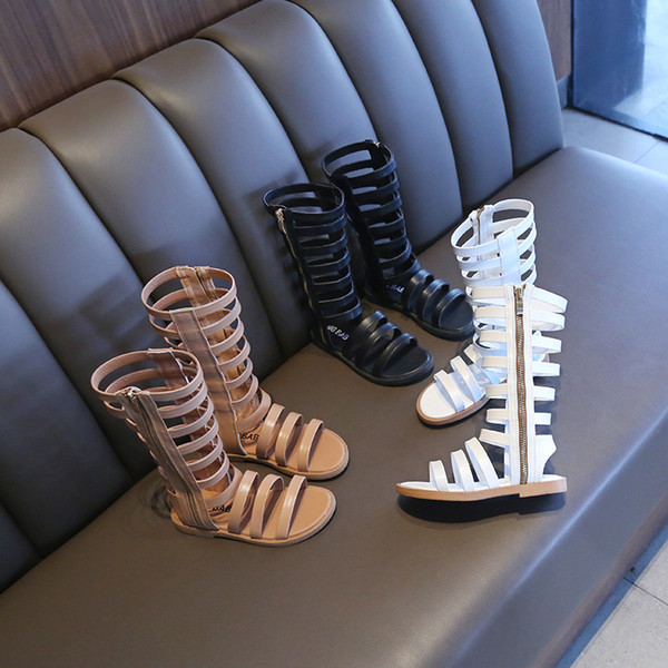 summer new Korean white high tube Roman shoes girls open toe beach shoes in the big children's tide children's sandals 4T-12T