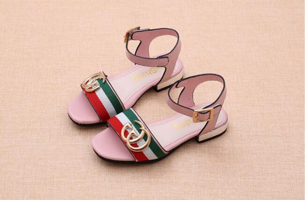 Luxury Shoes Sandals Metal Buckle Stripes Girls Sandals Summer Kids Gifts Free Shipping 456