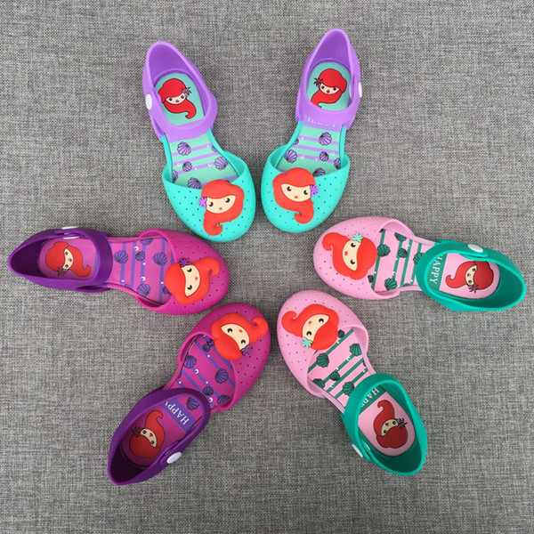 Summer New Girl Sandals Jelly Shoes Mermaid Cute Princess Shoes Contrast Color PVC Kids girls Hole shoe M1318