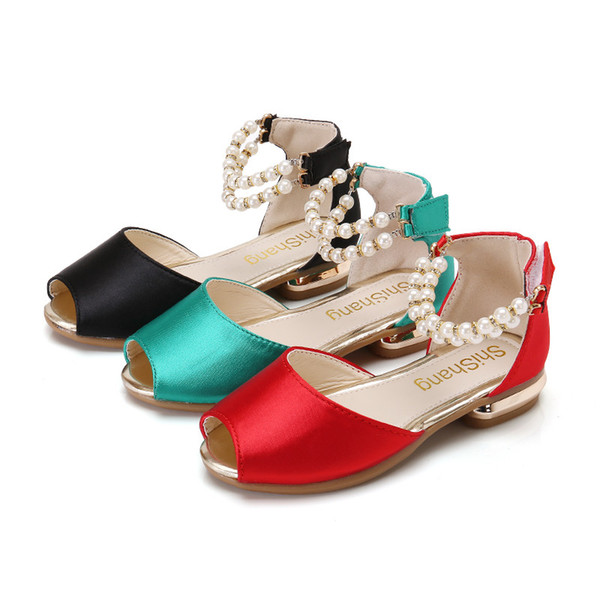 elegant girl sandals shoes noble pearls princess sandals for 3-13years girls fashion party performance dance shoes sandals