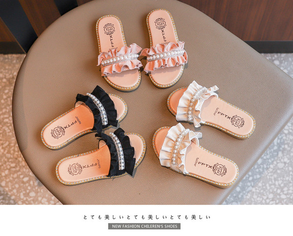 New Summer Children 2019 Pearl Slippers Shoes kids girls sandals fashion soft bottom flower shoes FREE SHIPPING