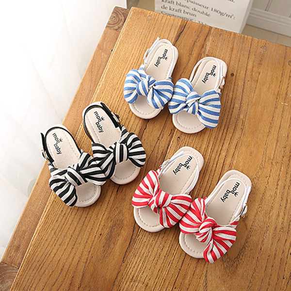 Summer Children Baby Infant Girls Striped Bowknot Slipper Sandals Casual Beach Shoes
