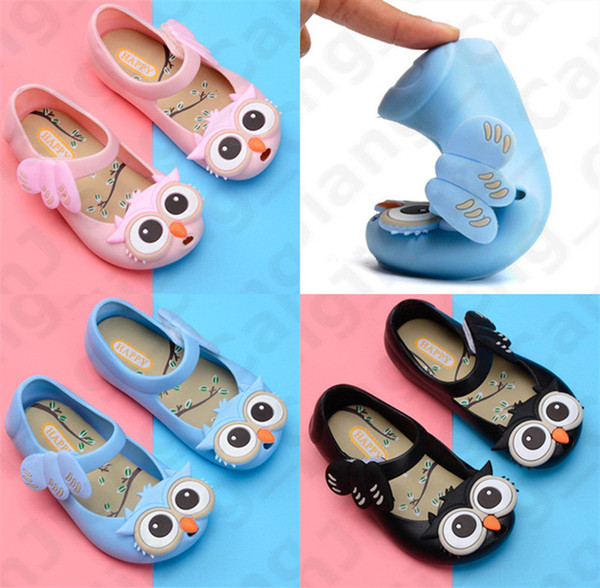 Cartoon Owl Baby Girls Summer Jelly Shoes Princess Sandals Soft Bottom Dance Shoes Kids Non-slip Beach Sandal Toddler Candy Shoes New E31002