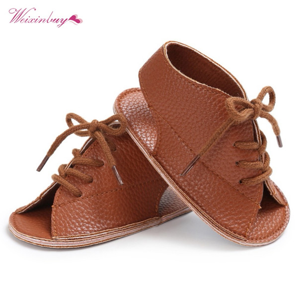 WEIXINBUY Handsome Baby Boys Sandals Shoes Summer Fashion Lace-Up PU Leather Soft Soled Anti-Slip Newborn Kids Shoe