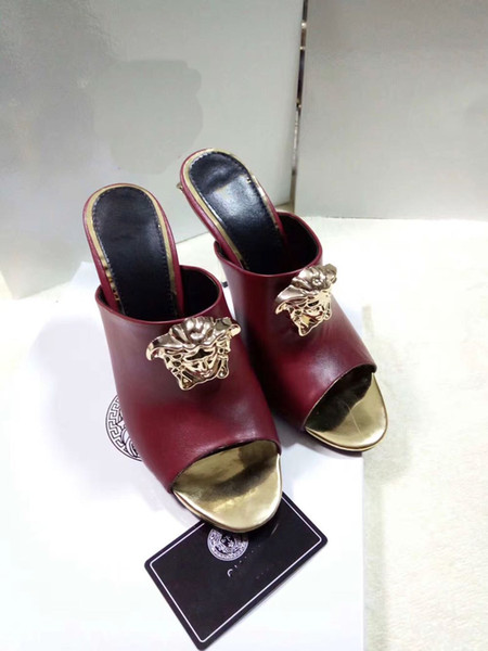Top quality Womens Fashion Summer Slipper Breathable Half Loafters Casual Flat Shoes Ladies Genuine leather Sandals sandalias mujer medusa