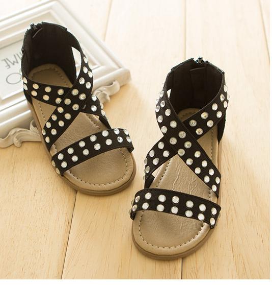Wholesale-Free shipping The new Leopard Rhinestone Zipper exquisite Girls Sandals