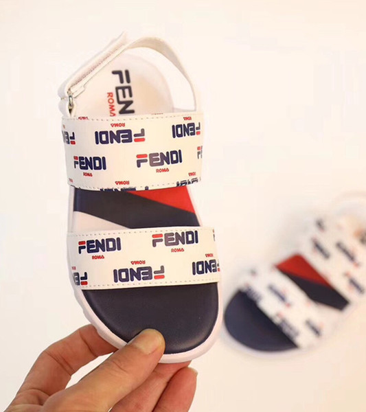 Branded Kids Leather Print Sandal Boy Girl Non-slip Beach Sandal Children Strap Buckle Rubber Sole Summer Shoe
