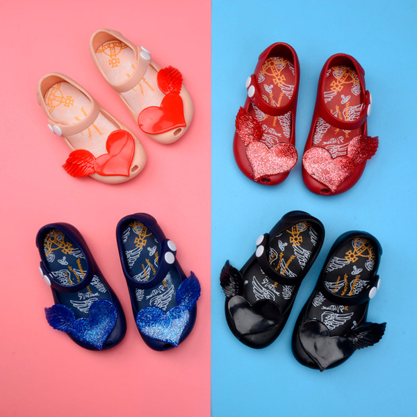 Melissa New Mini Girls sandals Love heart Knot Shoes Crystal Jelly Sandals Children Shoes Fish Head Shoes