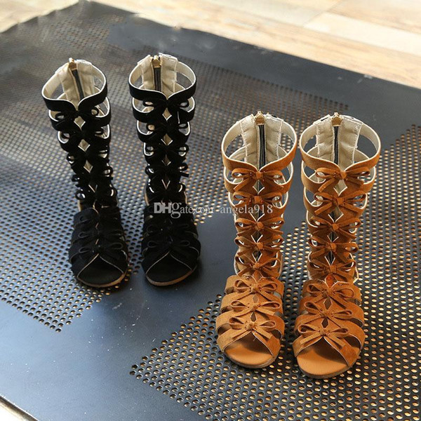 2017 New Baby Retro Bow Roman sandals rubber bottom Tall tube sandals Girls fashion Open toe shoes C2236