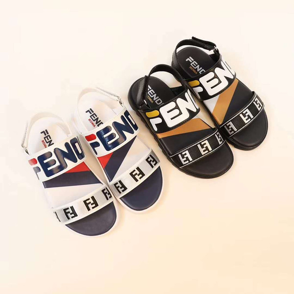 child girl black sandal boy designer leather shoes slipper kid fashion sandal shoes for boy Eu 26-35 send with box