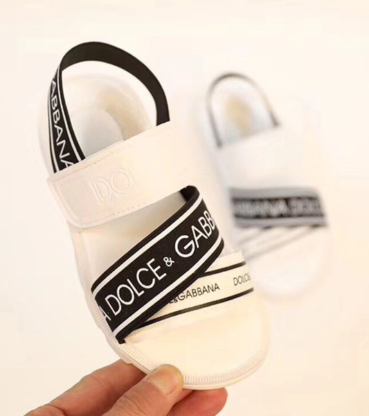 Branded Kids Nappa Leather Print Sandal Boy Girl Non-slip Beach Sandal Children Strap Buckle Rubber Grip Sole Summer Sandal