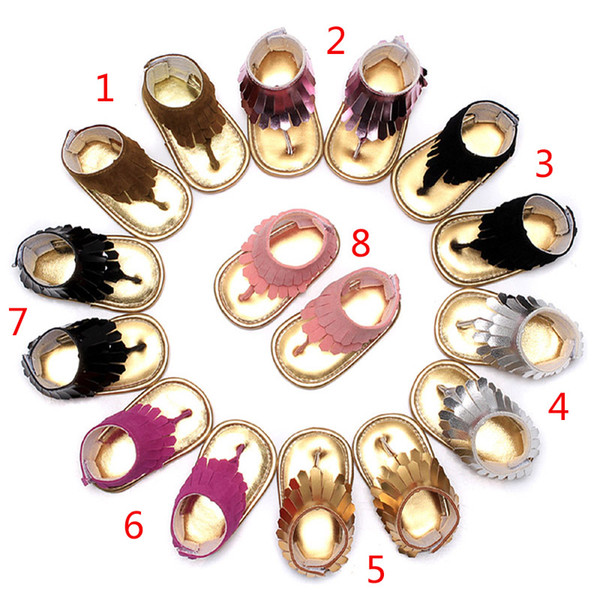 8 Color baby ins Soft bottom sandals 2018 New kids tassels flip flops PU Infant open toe Sandals baby First Walkers shoes B