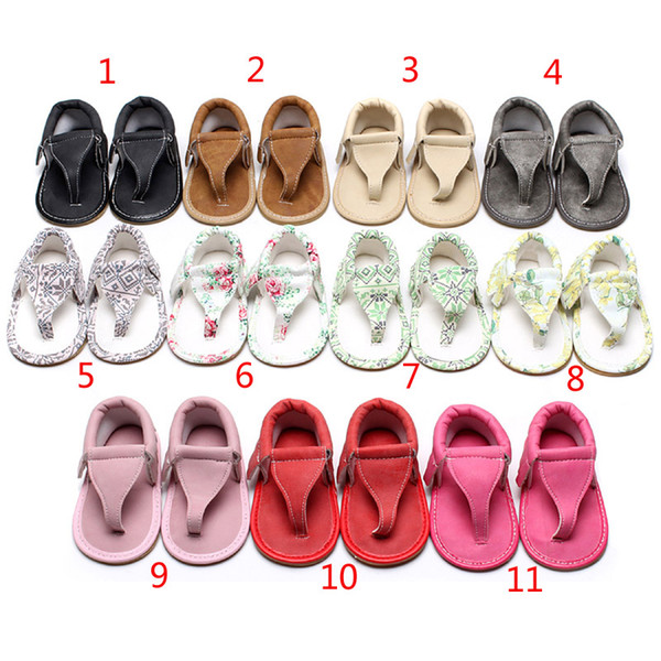 11 Color baby ins Soft bottom sandals 2018 New Summer kids flip flops PU Infant open toe Sandals baby First Walkers shoes B001