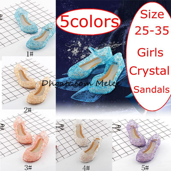 INS Summer New kids Shoes Girls Princess Shoes Blue Crystal Sandals Girls Cosplay Shoes Blue PVC Hole Snowflake Sandal kids Shoe 5colors
