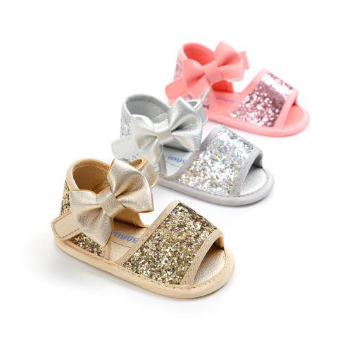 Baby Kids Girl Sequins Sandals Summer Children Breathable Antiskid Leather Shoes Bowknot Cute Fashion Shoes