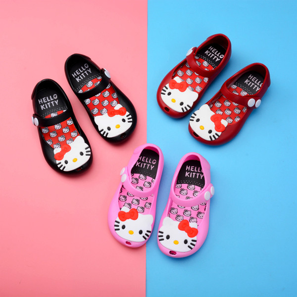 Melissa New Mini Shoes Girls sandals Kitty cat Crystal Jelly Sandals Children Shoes Fish Head Shoes Red Black
