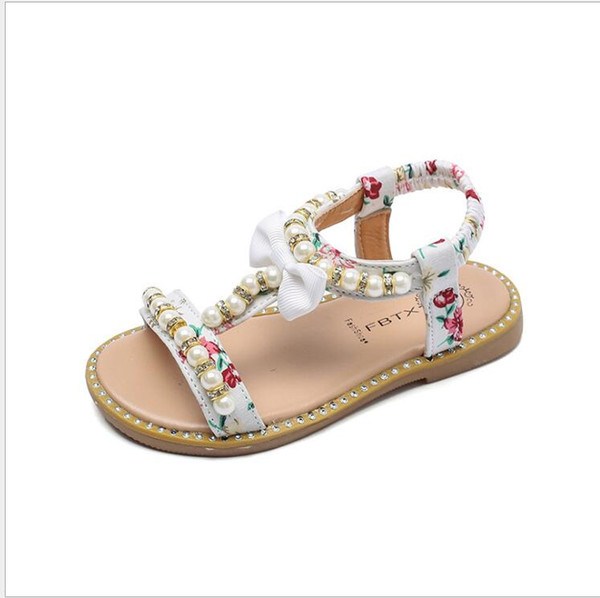 size 21-30 hot 2018 summer new Korean children's sandals girls open toe pearl Princess shoes small slip baby shoes