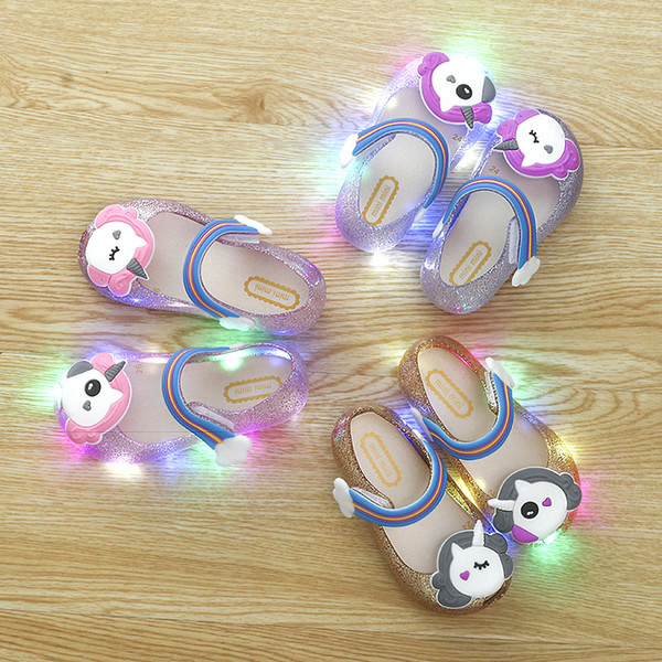 Baby Kids Unicorn Rainbow Led Flash Girl Shoes Mini Melissa Newest Unicorn Princess Girl's Sandals Kids Casual Shoes 3colors