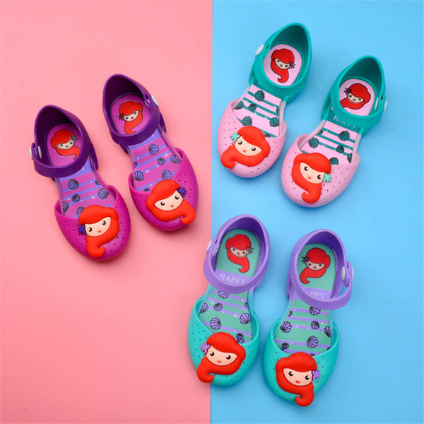 Kids Girls Mini Melissa Sandals Children Cute Cartoon Unicorn Owl Jelly Rainbow Brethable Holes Shoes Summer Pricess Dress Beach Sandals