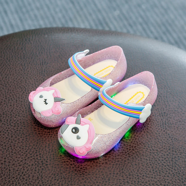6pcs/lot Melissa jelly shoes girls unicorn LED Light princess Sandals children beach shoes Baby kids crystal fragrance sandals