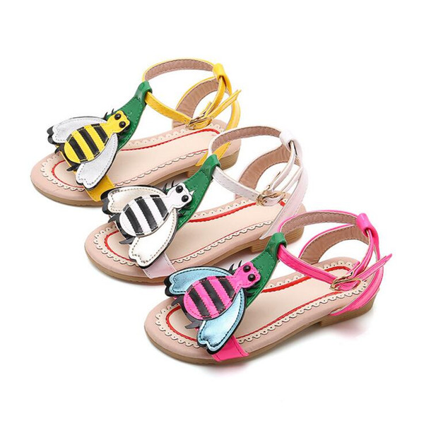 Cute Little Bee Girls Sandals Kids Summer Baby Girls Sandals Shoes Skidproof Toddlers Children Kids Flower Shoes Size 21-35