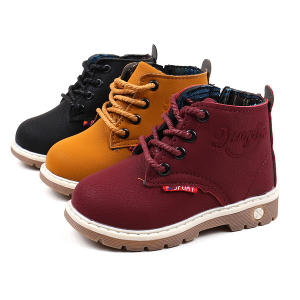 New Spring Autumn Winter Fashion Child Leather Snow Boots For Girls Boys Warm Martin Boots Shoes Casual Plush Child Baby Toddler Shoes 21-30