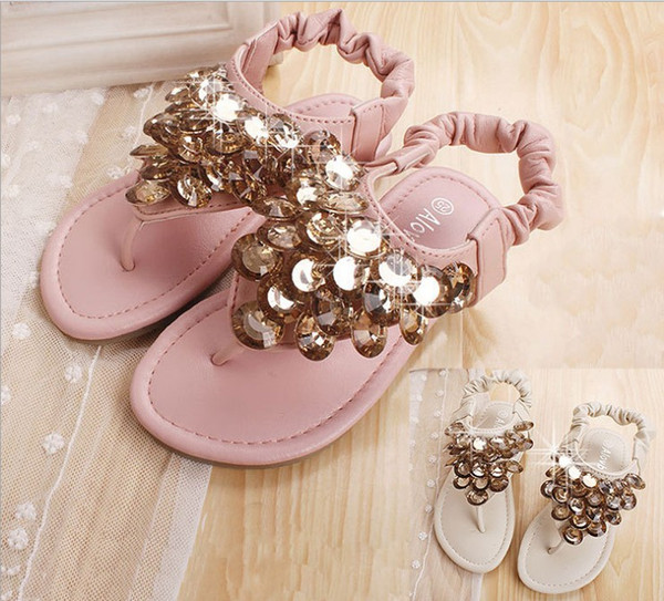 2015 New product Rome wind children shoes beaded sequined girls sandals elastic shoe buckle two colour kids princess sandals 5pair/lot GR207