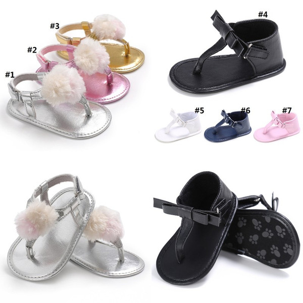 Summer Newborn Baby Girls Fur Ball Bow Sandals Non-slip Crib Shoes Soft Sole Shoes Prewalkers Toddler Sneakers
