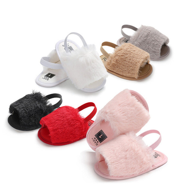 Summer Sandals Baby Girls Fur Shoes Fashion infant Fur Slippers Warm Soft Kids Home Shoes Children Toddler Boy Solid Color A32203