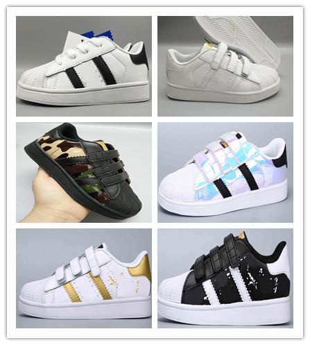 2019 Children's Shoes Kids Classic Style Shoes for Boys Girls White Green color musial Stan Smith Superstar Skateboarding Shoes size:24-35