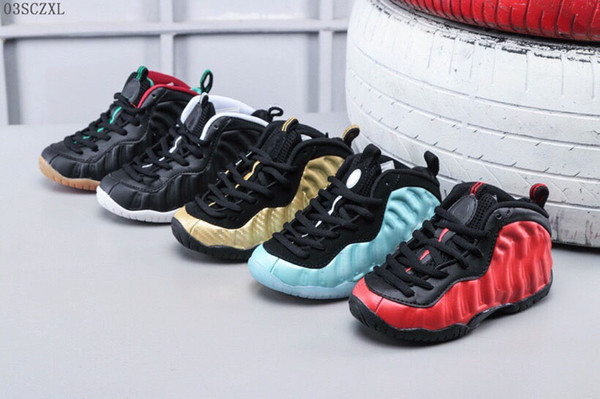With Box Unisex Kids Penny Hardaway Foam One Basketball Shoes Boys Purple Sports Girls Sneakers for Child Children Athletic Teenage 28-35