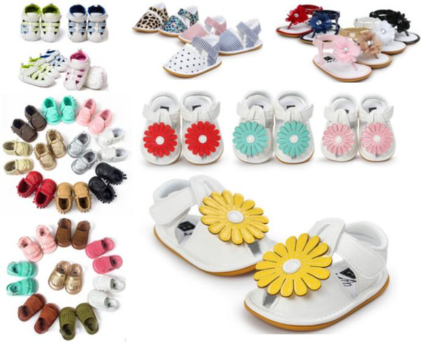 2017 Summer Girls Soft Leather Sandals Flower Butterfly-knot design Baby Prewalker Soft Sole Leather Sandals Baby moccasin sandals